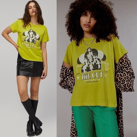 NWT DAYDREAMER 70s Glam Rock Rhinestone Studded Graphic Concert Tour Baby Tee M - Picture 1 of 10